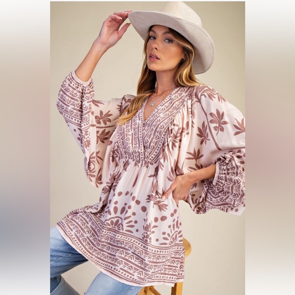 easel Tops - 811 ❤️ EASEL RAYON CHALLIS SURPLICE WOVEN BABYDOLL TUNIC